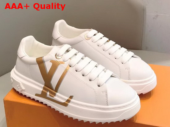 Louis Vuitton Time Out Sneaker in White Calf Leather with Gold LV Initials Logo 1A4VV2 Replica
