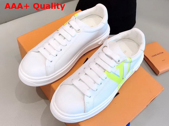 Louis Vuitton Time Out Sneaker in White Calf Leather with Yellow LV Initials Logo Replica