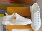 Louis Vuitton Time Out Sneaker in White Plain Calf Leather Key Bell in Natural Leather with a Playful Animal Face 1AGUX8 Replica