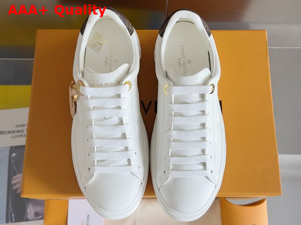 Louis Vuitton Time Out Sneaker in White Plain Calf Leather Key Bell in Natural Leather with a Playful Animal Face 1AGUX8 Replica