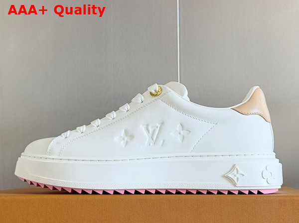 Louis Vuitton Time Out Sneaker in White Plaint Calf Leather with the LV Initials and Monogram Flowers on the Side 1AGUWS Replica