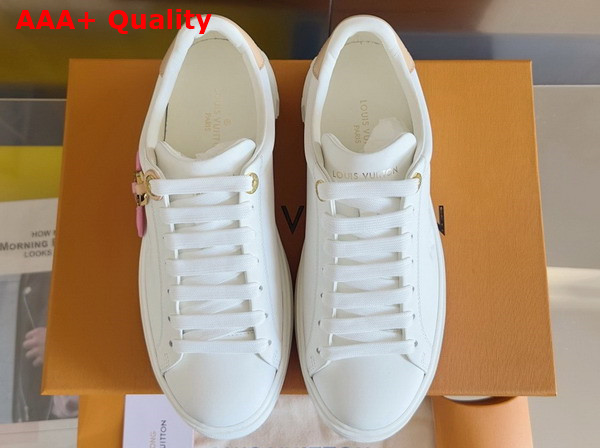 Louis Vuitton Time Out Sneaker in White Plaint Calf Leather with the LV Initials and Monogram Flowers on the Side 1AGUWS Replica