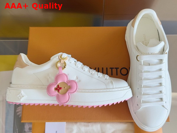Louis Vuitton Time Out Sneaker in White Plaint Calf Leather with the LV Initials and Monogram Flowers on the Side 1AGUWS Replica