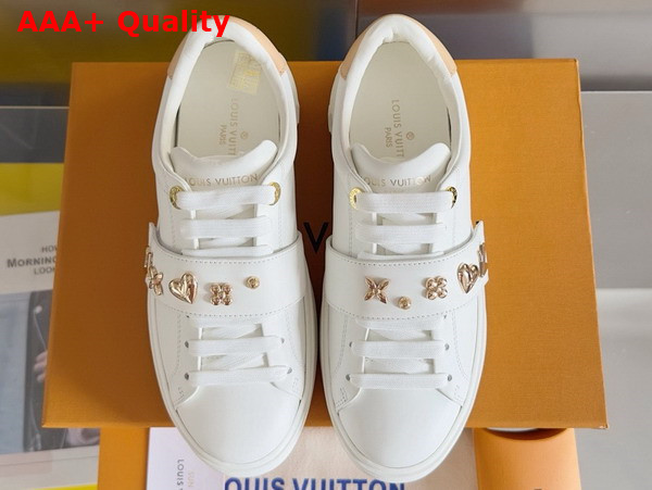 Louis Vuitton Time Out Sneaker in White Smooth Calf Leather with Gold Tone Studs 1AD2W3 Replica