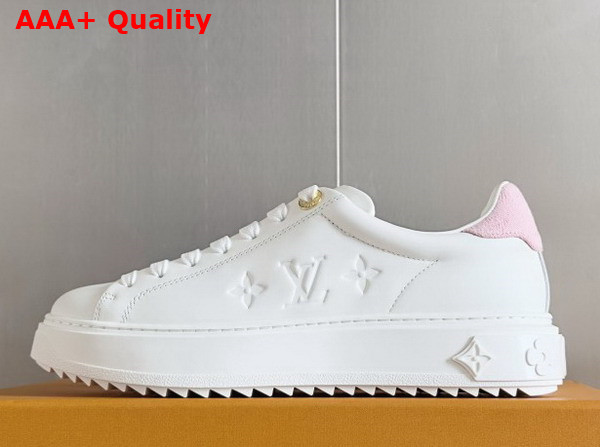 Louis Vuitton Time Out Sneaker in White Smooth Calf Leather with Trim in Rose Monogram Denim 1AGUXO Replica