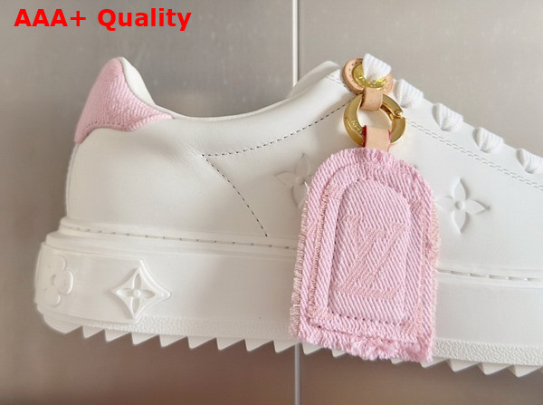 Louis Vuitton Time Out Sneaker in White Smooth Calf Leather with Trim in Rose Monogram Denim 1AGUXO Replica