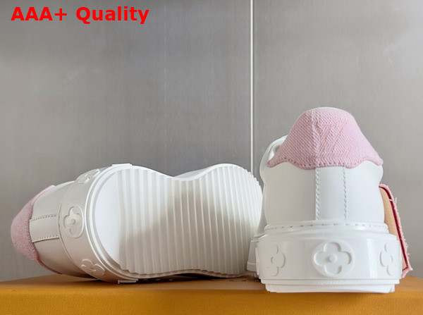 Louis Vuitton Time Out Sneaker in White Smooth Calf Leather with Trim in Rose Monogram Denim 1AGUXO Replica