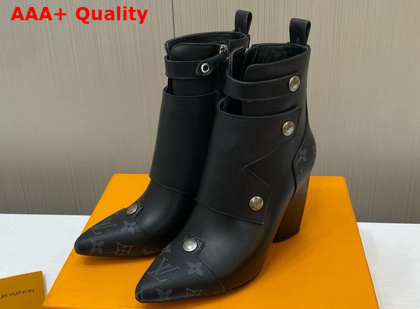 Louis Vuitton Trinity Ankle Boot in Black Calf Leather with Monogram Eclipse Canvas Trim Replica