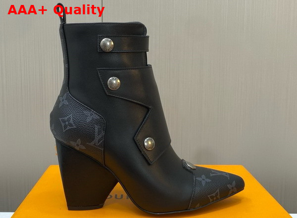 Louis Vuitton Trinity Ankle Boot in Black Calf Leather with Monogram Eclipse Canvas Trim Replica