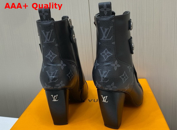 Louis Vuitton Trinity Ankle Boot in Black Calf Leather with Monogram Eclipse Canvas Trim Replica