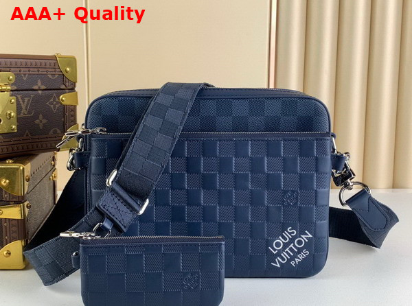Louis Vuitton Trio Messenger Bag in Blue Sapphire Damier Infini Cowhide Leather and Damier Graphite Coated Canvas N40438 Replica