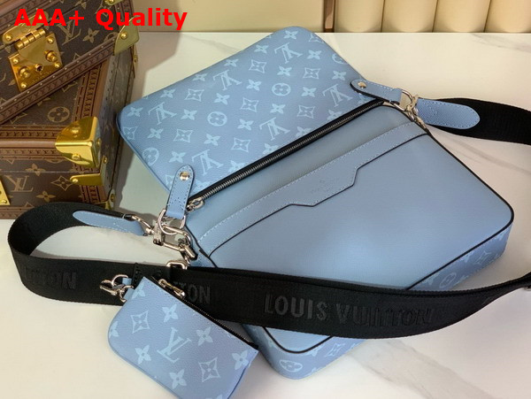 Louis Vuitton Trio Messenger Bag in Sky Blue Monogram Coated Canvas and Taiga Cowhide Leather M14069 Replica