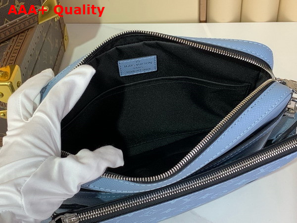 Louis Vuitton Trio Messenger Bag in Sky Blue Monogram Coated Canvas and Taiga Cowhide Leather M14069 Replica