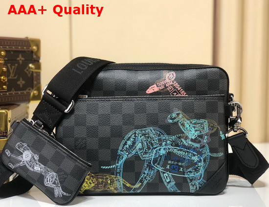 Louis Vuitton Trio Messenger Damier Graphite Canvas Twisted with a Print of a Herd of Wild Animals N58040 Replica