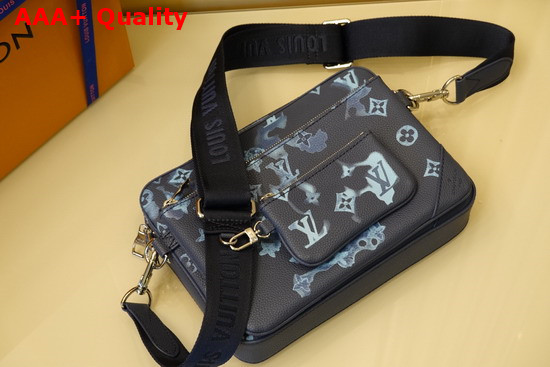 Louis Vuitton Trio Messenger Light Blue and White Monogram Motif Printed Irregularly on the Grained Leather M57840 Replica