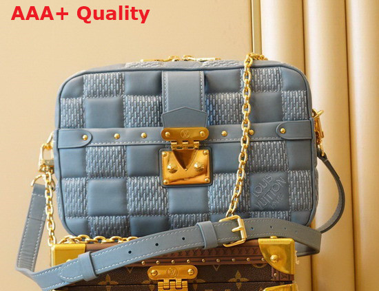 Louis Vuitton Troca MM Handbag Glacier Blue Damier Quilt Lambskin Replica