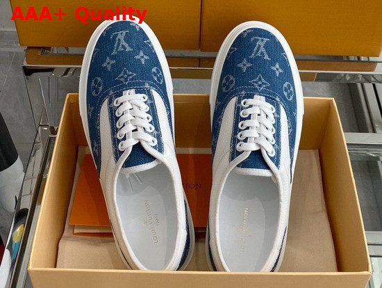 Louis Vuitton Trocadero Richelieu Sneaker Combines Blue Monogram Denim with White Grained Calf Leather 1A811G Replica