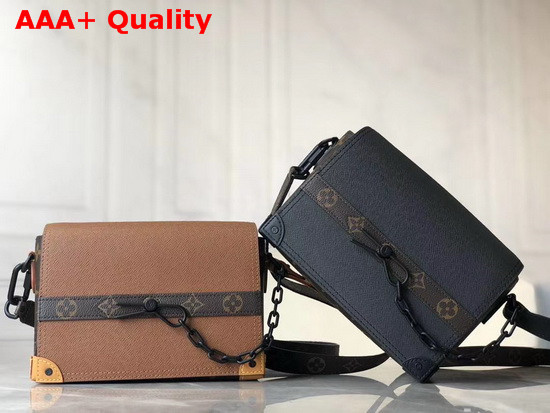 Louis Vuitton Trunk Messenger in Black Taiga Leather and Monogram Canvas Replica