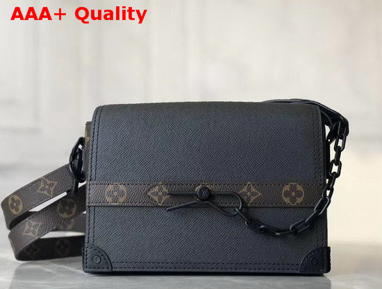 Louis Vuitton Trunk Messenger in Black Taiga Leather and Monogram Canvas Replica