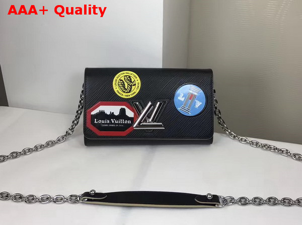 Louis Vuitton Twist Chain Wallet in Black Epi Leather with Stickers M62007 Replica