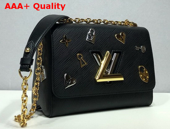 Louis Vuitton Twist MM Black Epi Cowhide Leather with Locks Keys and Monogram Flowers M52891 Replica