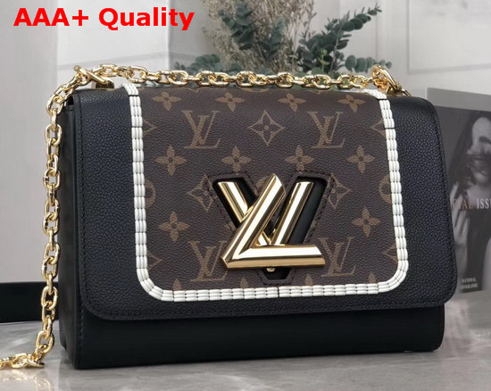 Louis Vuitton Twist MM Handbag Black Quartz White Smooth Calfskin and Monogram Coated Canvas M44837 Replica