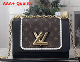Louis Vuitton Twist MM Handbag Black Quartz White Smooth Calfskin and Monogram Coated Canvas M44837 Replica