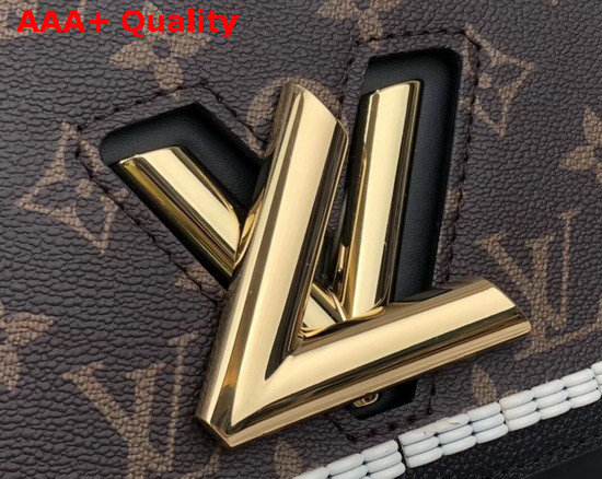 Louis Vuitton Twist MM Handbag Black Quartz White Smooth Calfskin and Monogram Coated Canvas M44837 Replica