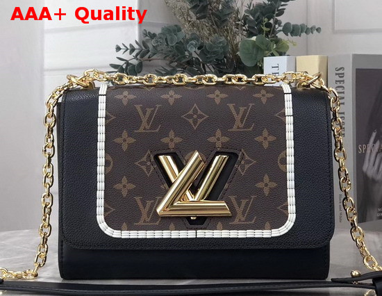 Louis Vuitton Twist MM Handbag Black Quartz White Smooth Calfskin and Monogram Coated Canvas M44837 Replica