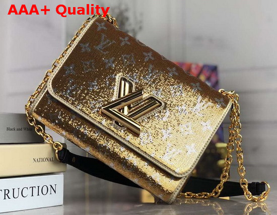 Louis Vuitton Twist MM Handbag Gold and Silver Sequin Embroidered Leather Replica