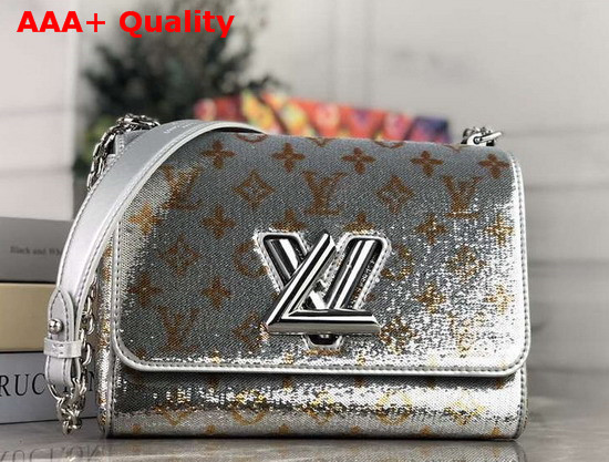 Louis Vuitton Twist MM Handbag Silver and Gold Sequin Embroidered Leather Replica