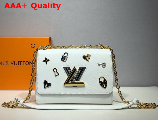 Louis Vuitton Twist MM White Epi Cowhide Leather with Locks Keys and Monogram Flowers M52890 Replica