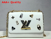 Louis Vuitton Twist MM White Epi Cowhide Leather with Locks Keys and Monogram Flowers M52890 Replica
