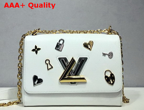 Louis Vuitton Twist MM White Epi Cowhide Leather with Locks Keys and Monogram Flowers M52890 Replica