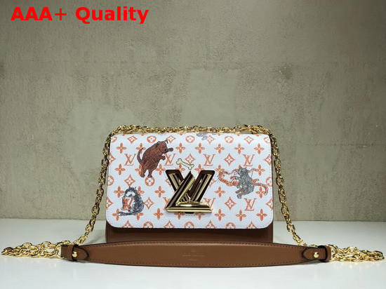 Louis Vuitton Twist MM White and Orange Transformed Monogram Canvas Aged Natural Cowhide Trim Replica