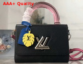 Louis Vuitton Twist MM in Black Deep Dyed Epi Leather with a Colored Plexiglass Top Handle and Bright Colored Nametag and Charm M56112 Replica