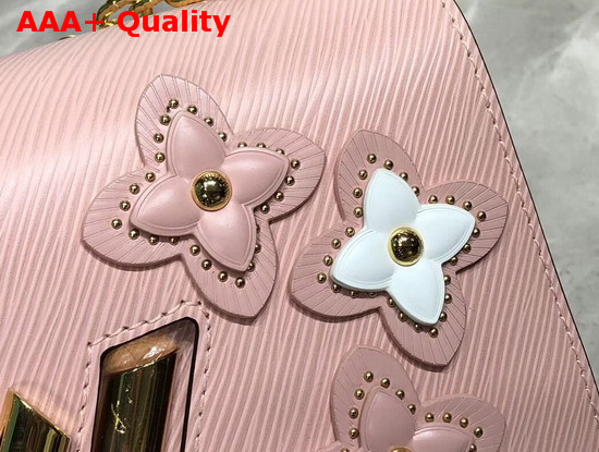 Louis Vuitton Twist MM in Pink Epi Leather Features Studded Smooth Leather Flowers Replica