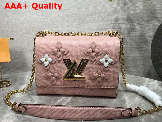 Louis Vuitton Twist MM in Pink Epi Leather Features Studded Smooth Leather Flowers Replica