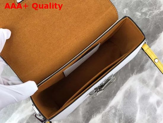 Louis Vuitton Twist MM in White Deep Dyed Epi Leather with a Colored Plexiglass Top Handle and Bright Colored Nametag and Charm M56132 Replica