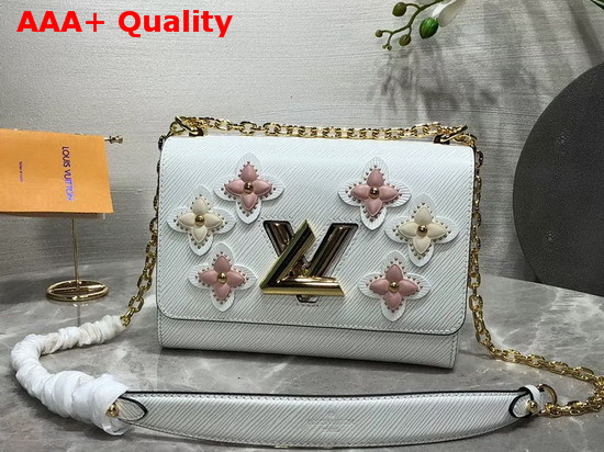 Louis Vuitton Twist MM in White Epi Leather Features Studded Smooth Leather Flowers Replica