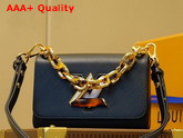 Louis Vuitton Twist PM Handbag Black Epi Grained Leather with LV Twist Lock and Chain Adorned with Black and White Stones Replica