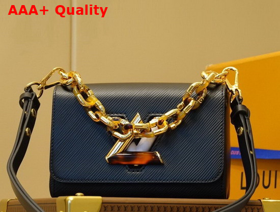Louis Vuitton Twist PM Handbag Black Epi Grained Leather with LV Twist Lock and Chain Adorned with Black and White Stones Replica