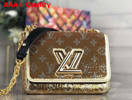 Louis Vuitton Twist PM Handbag Gold and Silver Sequin Embroidered Leather Replica