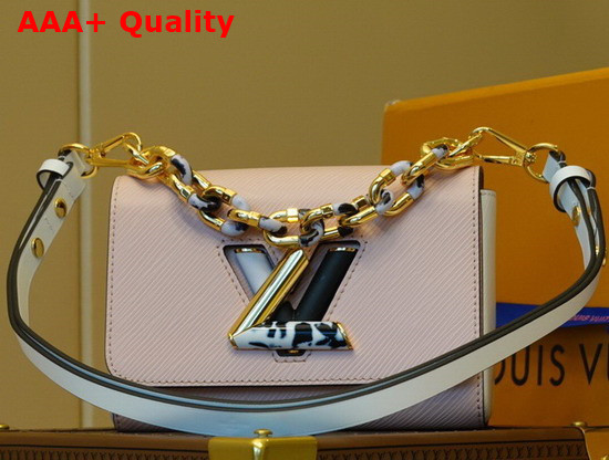 Louis Vuitton Twist PM Handbag Pink Epi Grained Leather with LV Twist Lock and Chain Adorned with Black and White Stones M58566 Replica