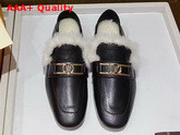 Louis Vuitton Upper Case Flat Loafer in Black Calf Leather with White Fluffy Mink Fur Trim Replica