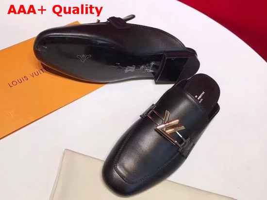 Louis Vuitton Upper Case Open Back Loafer Black Plain Calf Leather 1A3SI6 Replica