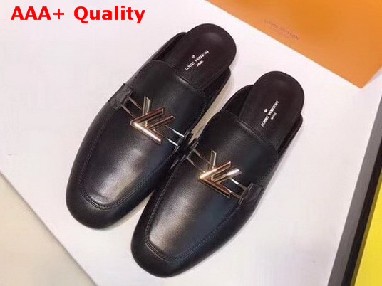 Louis Vuitton Upper Case Open Back Loafer Black Plain Calf Leather 1A3SI6 Replica