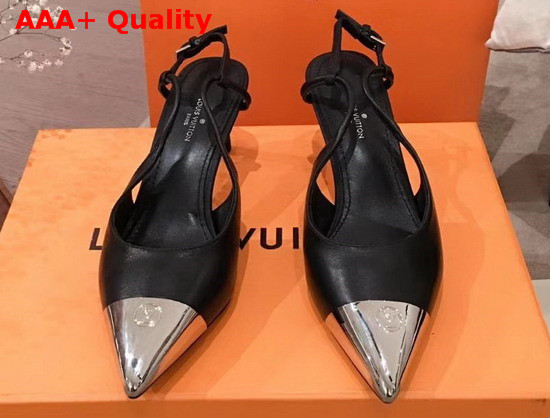 Louis Vuitton Urban Twist Slingback Pump Noir Calf Leather and Metal Toe Cap 1A5L6G Replica