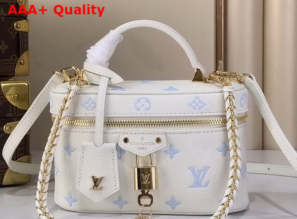 Louis Vuitton Vanity Chain Pouch Monogram Milky White Blue Monogram Empreinte Leather M27744 Replica