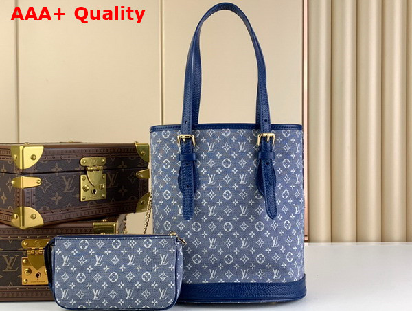Louis Vuitton Vintage Bucket Bag in Blue Monogram Jacquard Canvas Replica